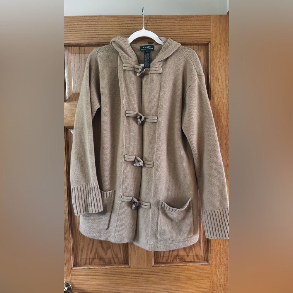 90s Lauren Ralph Lauren Camel Knit Toggle Cardigan